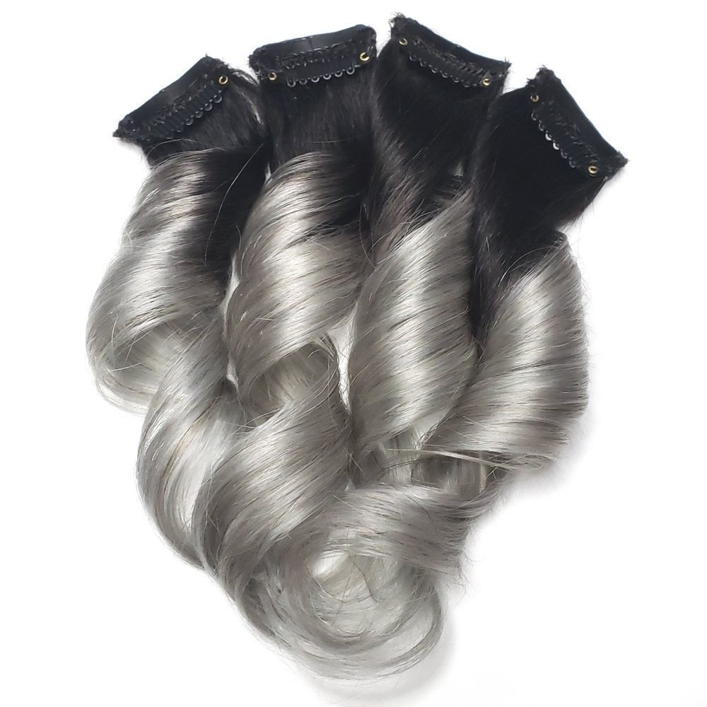 Black silver grey ombre Double Drawn Clip in Remy Human Hair Extensions